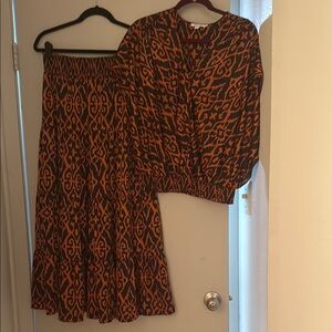 Chico's Orange and Black Fit and Flare Maxi Skirt